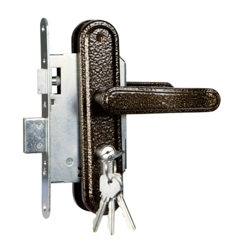 Замок врезной цилиндровый с защелкой в комплекте с ручкой ЗВ4.3/03 (бронза антик) 4кл. АБСОЛЮТ