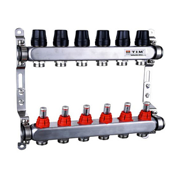 TIM Коллекторная группа с расх. 1", 4хода (без кранов, квадрат) KCS5004