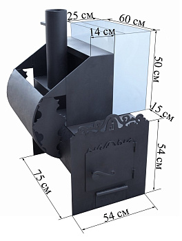 Печь на 3 помещения с нерж баком (бак справа)